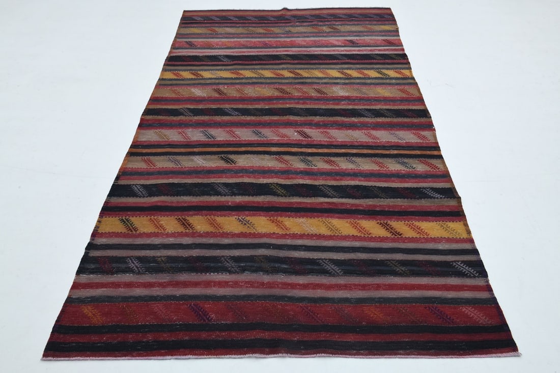 4.8x8.6 ft, TURKISH VINTAGE RUG: Title: 4.8x8.6 ft, TURKISH VINTAGE RUG Origin: Turkey Date/Period: 1960 - 1970 Materials: Wool and Cotton Size: Width: 4.8 feet; Length: 8.6 feet Description: This Turkish one-of-a-kind Vintage