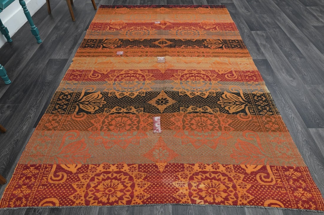 6x9.4 ft, TURKISH KILIM Rug: Title: 6x9.4 ft, TURKISH KILIM Rug Origin: Turkey Date/Period: 1960 - 1970 Materials: Wool and Cotton Size: Width: 6 feet; Length: 9.4 feet Description: This Turkish one-of-a-kind Vintage Flatweave