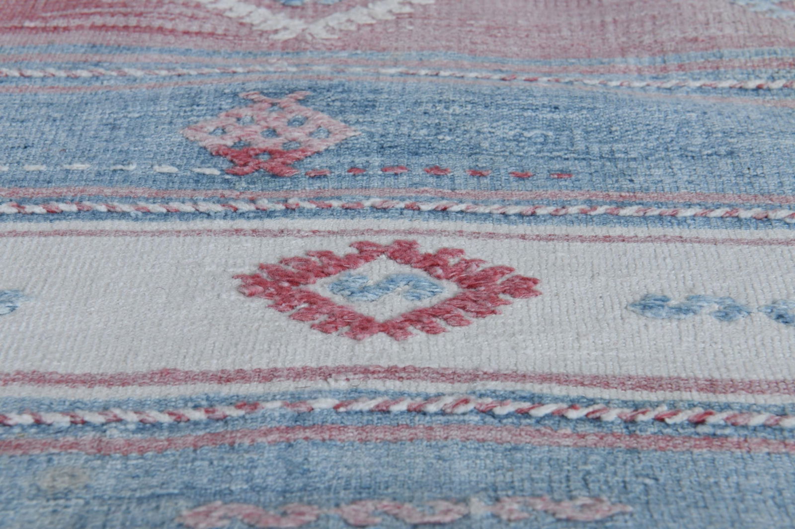 2.2x13.9 ft, PINK BLUE WHITE, Vintage Turkish Rug, Striped Runner - 14