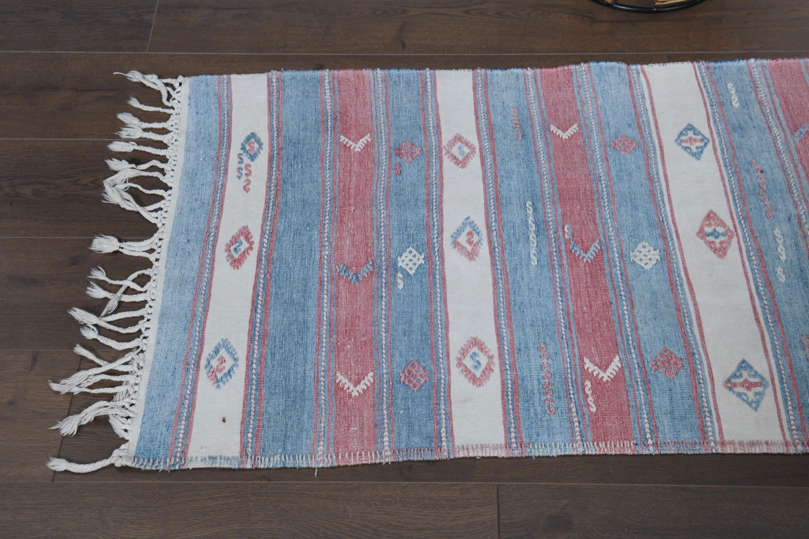 2.2x13.9 ft, PINK BLUE WHITE, Vintage Turkish Rug, Striped Runner - 17