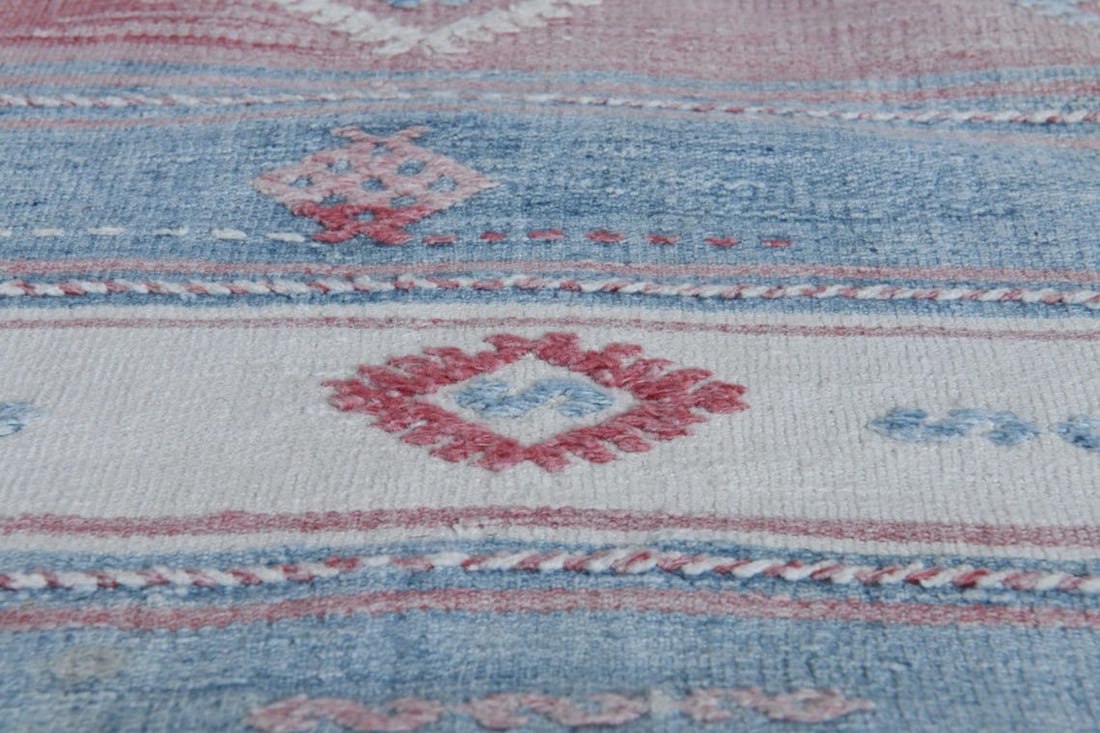 2.2x13.9 ft, PINK BLUE WHITE, Vintage Turkish Rug, Striped Runner - 5