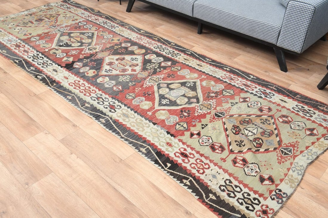 Vintage Tribal Runner Rug, Ethnic Carpet, Traditional Geometric Floor Covering, 4.3x11.6 ft, - 9
