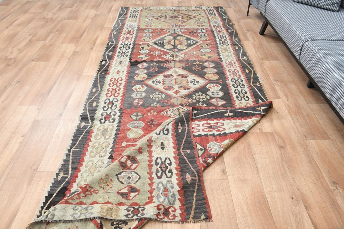 Vintage Tribal Runner Rug, Ethnic Carpet, Traditional Geometric Floor Covering, 4.3x11.6 ft, - 2