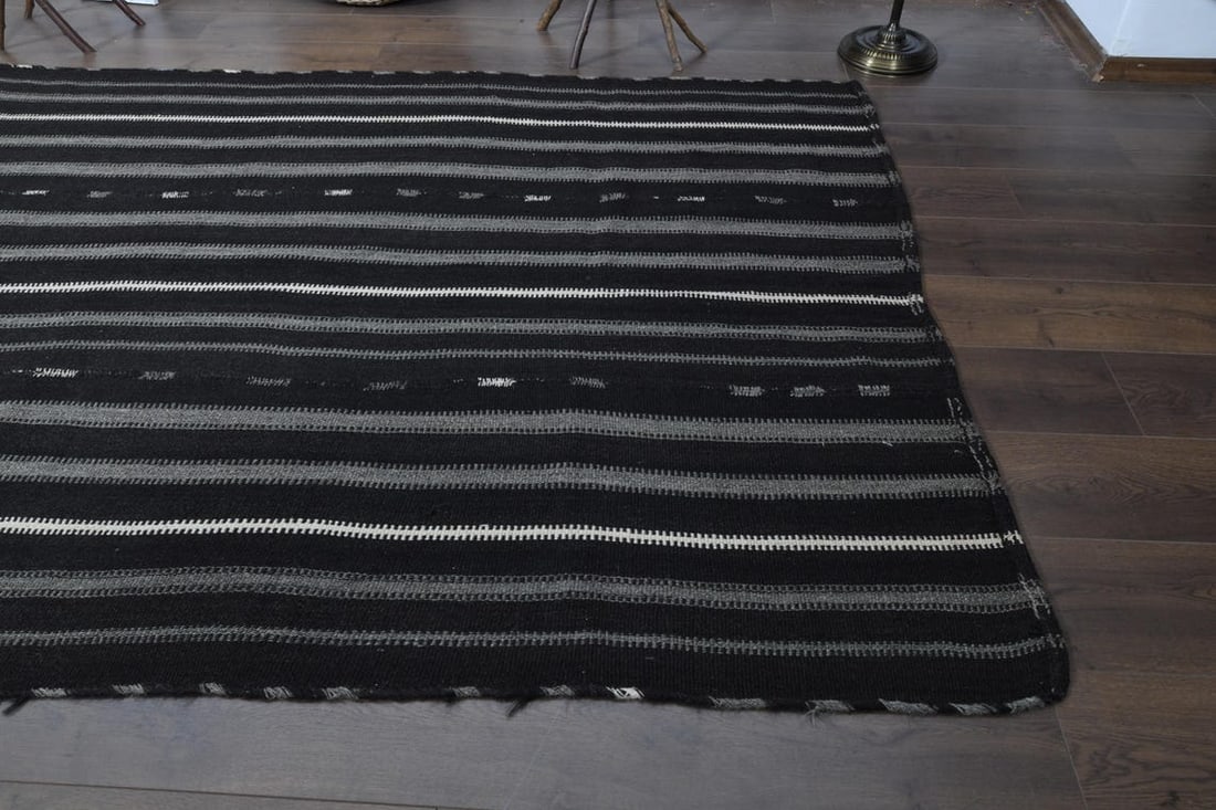 5'2x9'1 ft, GRAY BLACK KILIM - 9