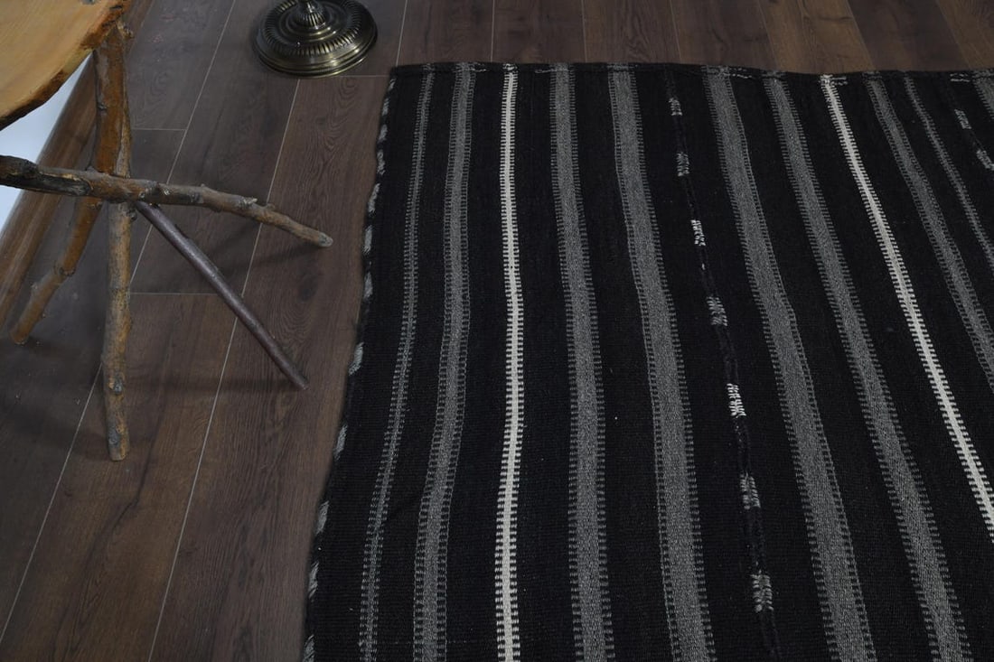 5'2x9'1 ft, GRAY BLACK KILIM - 10