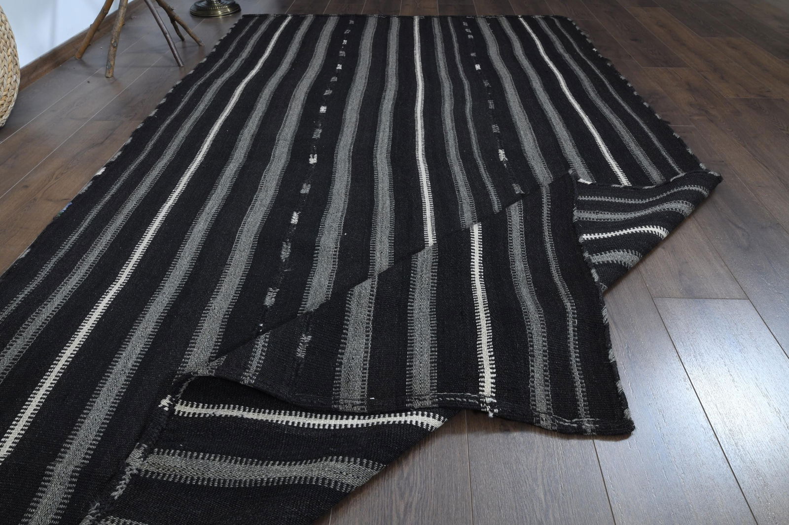 5'2x9'1 ft, GRAY BLACK KILIM - 13