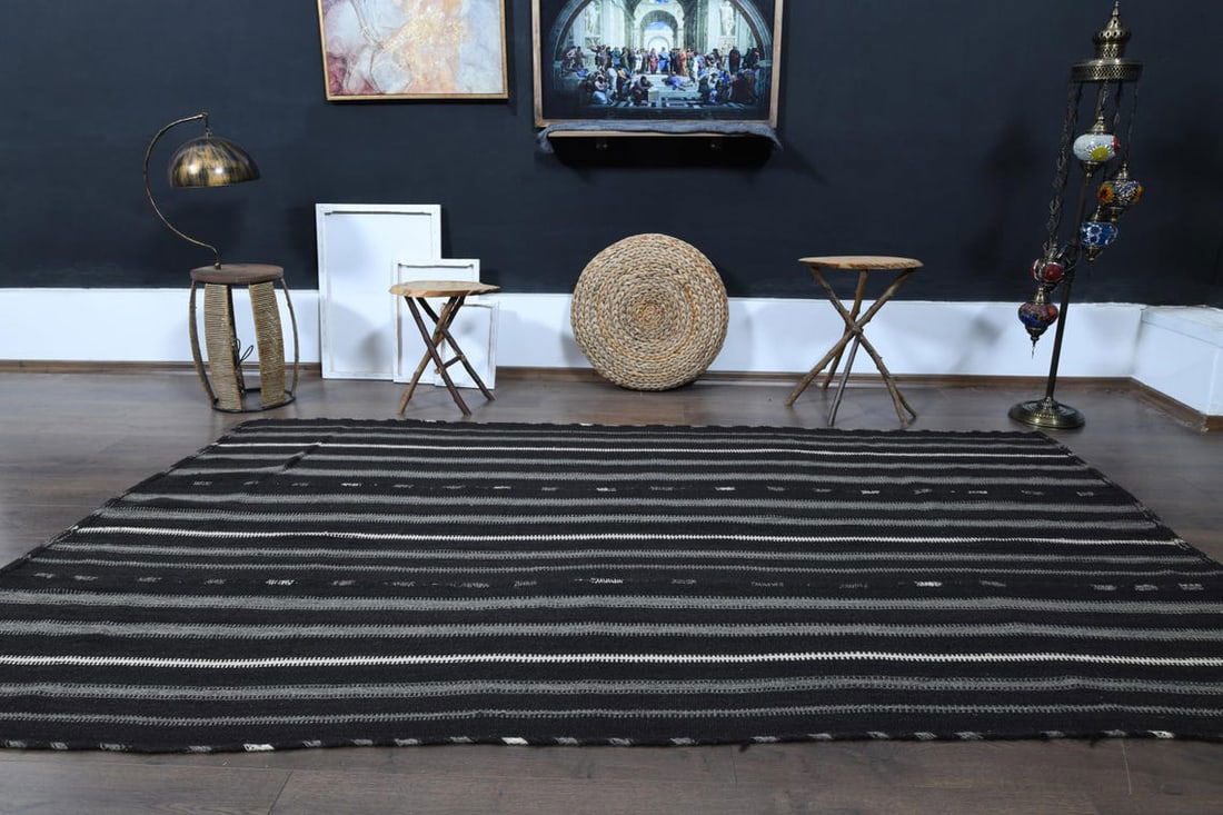 5'2x9'1 ft, GRAY BLACK KILIM - 6
