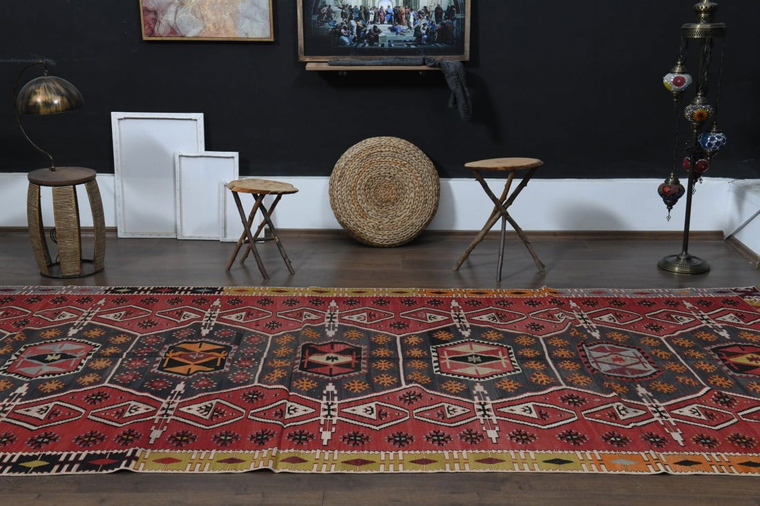 5.6x15.1 ft, RED KILIM RUNNER - 10