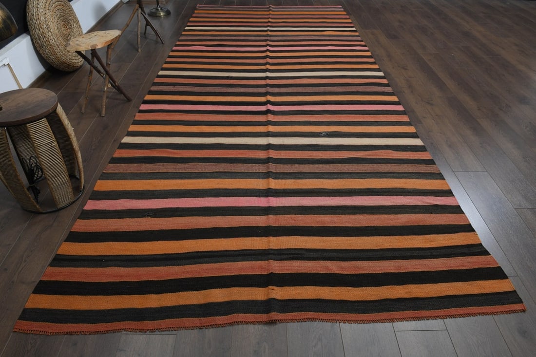 5'9x13'7 ft, COLORFUL WIDE RUNNER: Title: 5'9x13'7 ft, COLORFUL WIDE RUNNER Origin: Turkey Date/Period: 1960 - 1970 Materials: Wool and Cotton Size: Width: 5.9 feet; Length: 13.7 feet Description: This Turkish one-of-a-kind Vintage