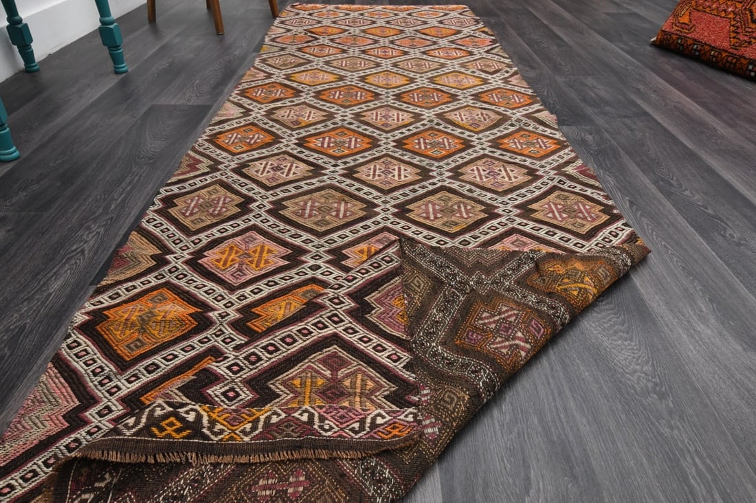 3.4x11.2 ft, TURKISH KILIM Runner - 9
