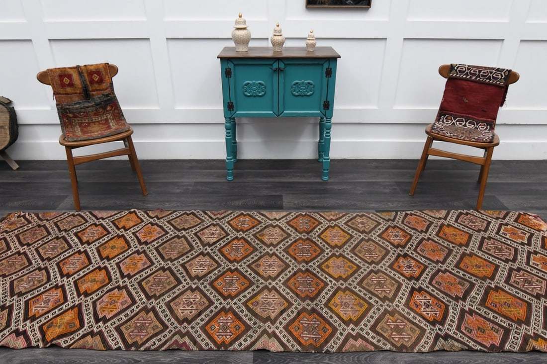 3.4x11.2 ft, TURKISH KILIM Runner - 3