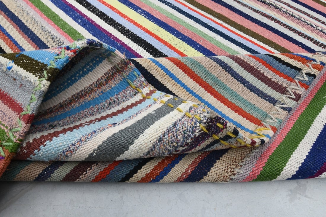 10.1x13.5 ft, ANTIQUE COLORFUL KILIM: Title: 10.1x13.5 ft, ANTIQUE COLORFUL KILIM Origin: Turkey Date/Period: 1960 - 1970 Materials: Wool and Cotton Size: Width: 10.1 feet; Length: 13.5 feet Description: This Turkish one-of-a-kind