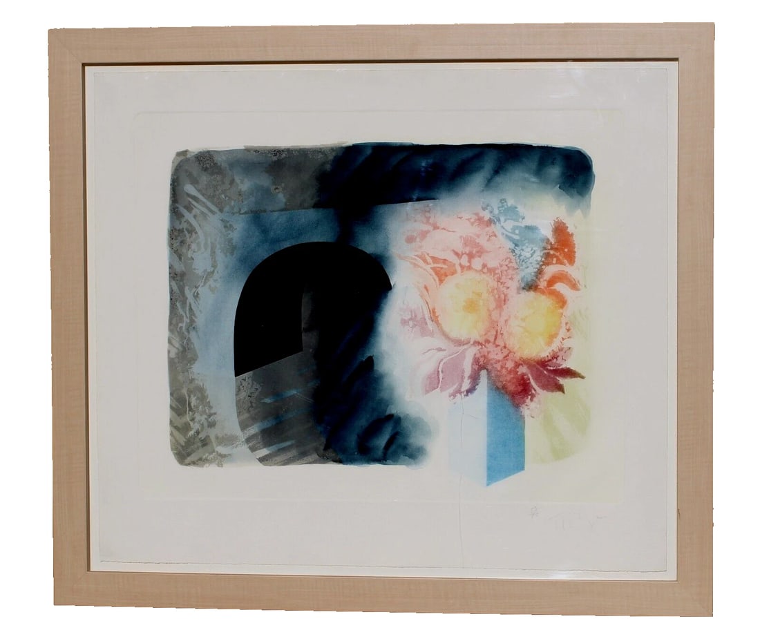 WILLIAM TILLYER Living by the Esk Aquatint & Collage #53/70 Featured in a Book: Title:WILLIAM TILLYER Living by the Esk Aquatint & Collage #53/70 Featured in a BookDescription:WILLIAM TILLYER (British born 1938). Living by the Esk, Circa 1983, Aquatint & Collage, number 53 of