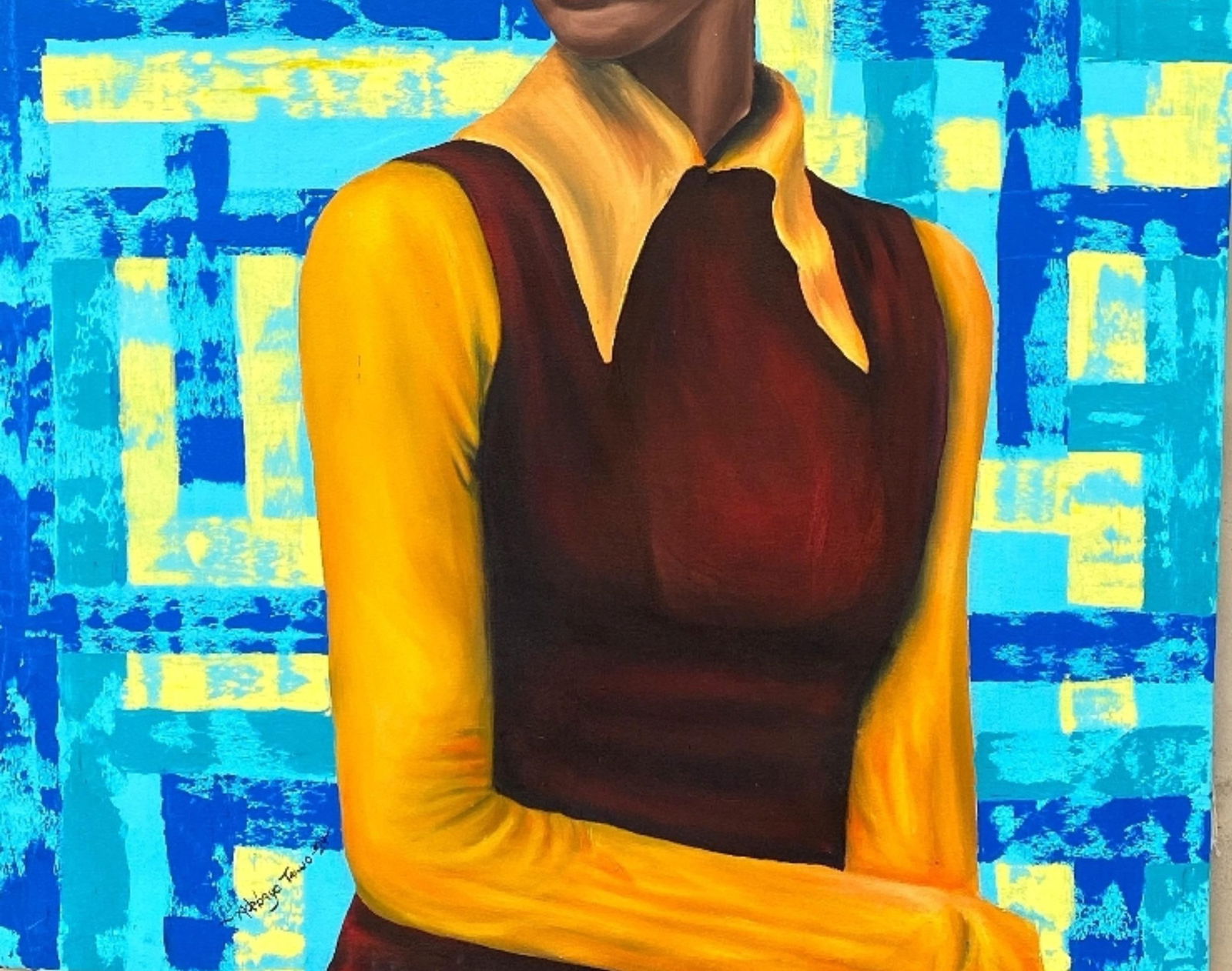 Adebayo Taiwo, Solace - 21st Century, Contemporary, Figurative Portrait, Women, Acrylic, Blue, 2023 - 3