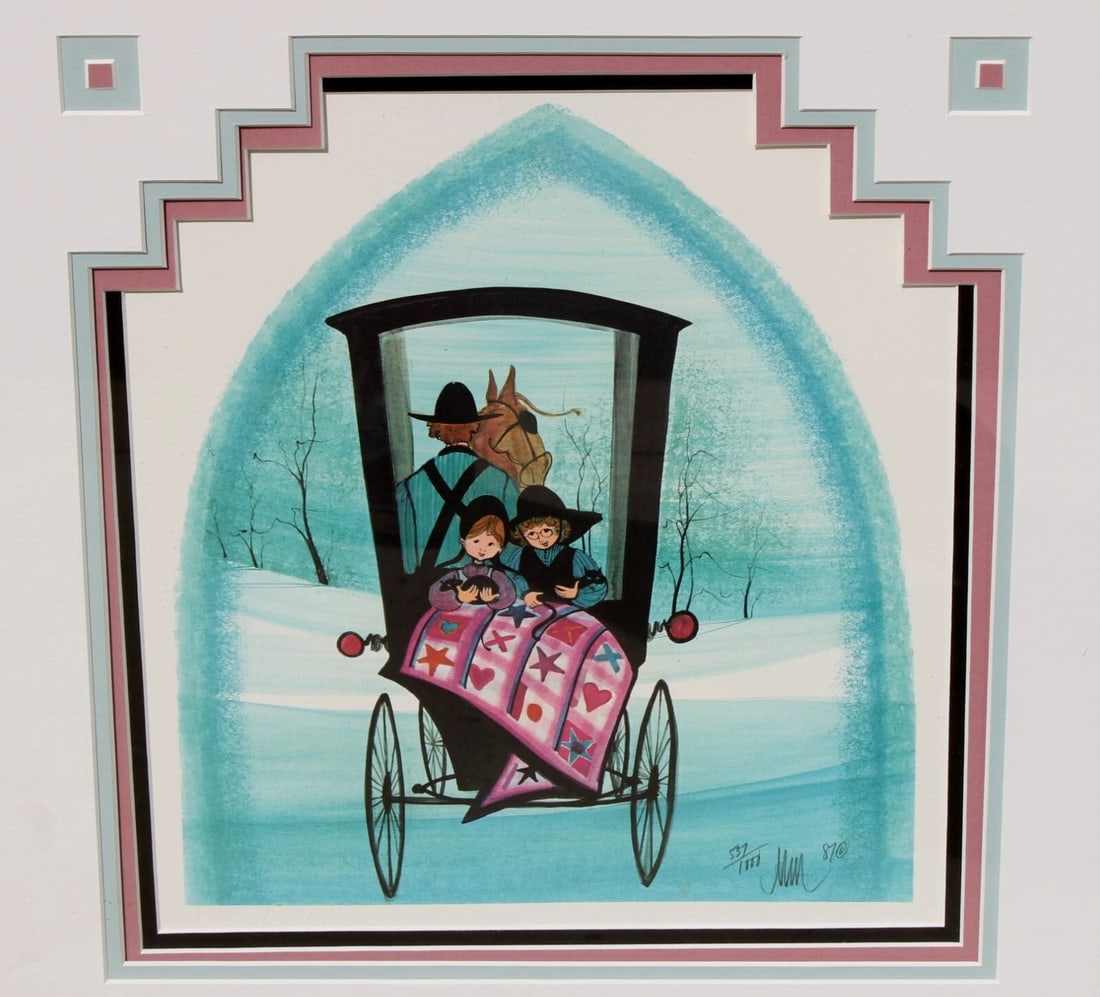 Patricia Buckley Moss Amish Children Riding in a Carriage S/N Custom Mat&Frame - 4