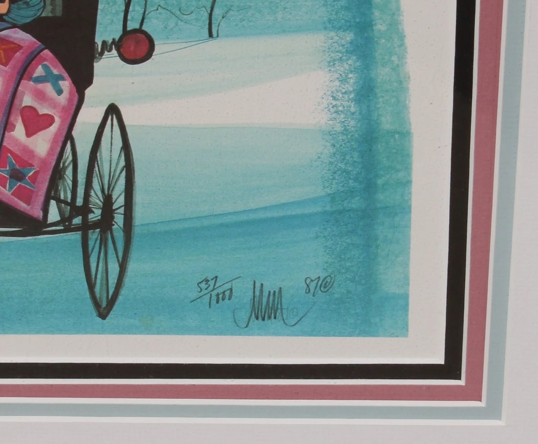 Patricia Buckley Moss Amish Children Riding in a Carriage S/N Custom Mat&Frame - 5
