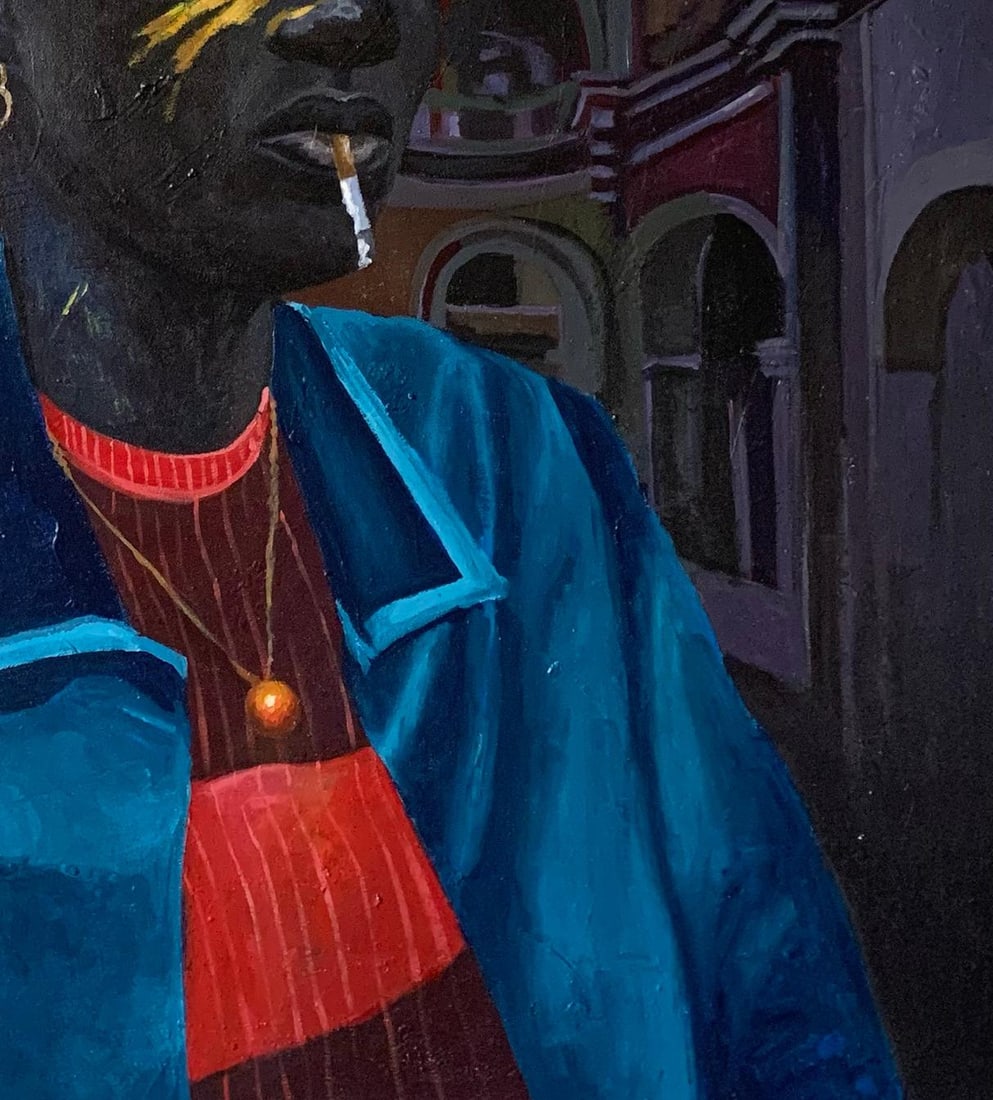 Aba Linus, Gangster's Paradise 1 - 21st Century Acrylic Painting of a Young Man with Cigar, 2024 - 8