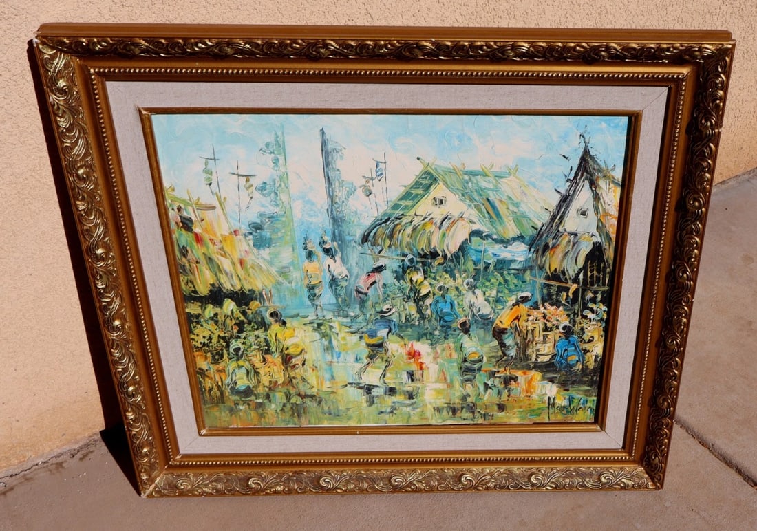 Artist Unidentified Indonesian? Village oil on canvas - 3