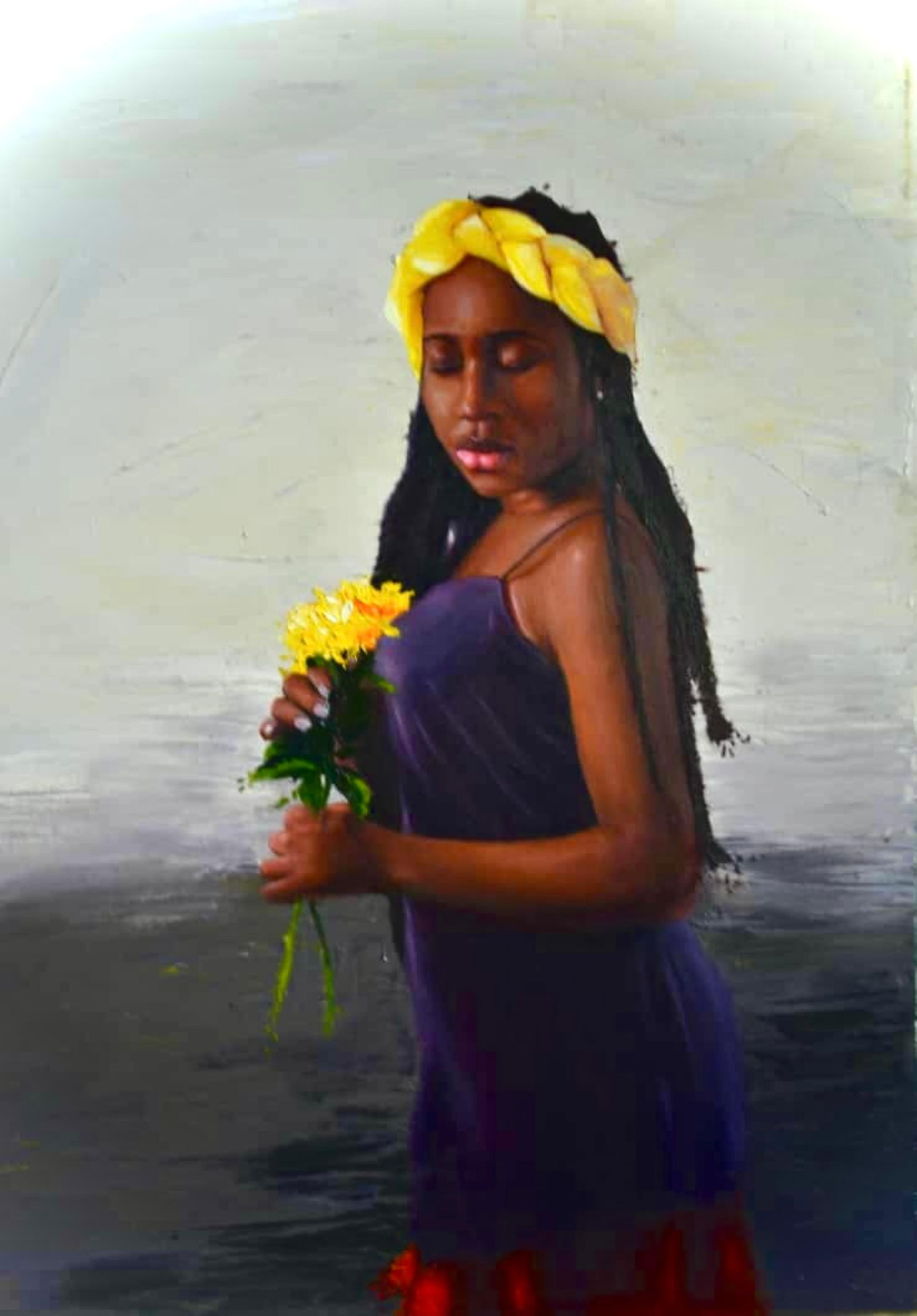 Jumoke Oyetunde, In My World- 21st Century, Contemporary, Figurative Portrait, Oil, Women, Floral,: Creator: Jumoke Oyetunde (Nigerian) Creation Year: 2022 Dimensions: Height: 43.5 in (110.49 cm)Width: 36 in (91.44 cm)Depth: 1 in (2.54 cm) Medium: Canvas,Oil Movement & Style: Contemporary