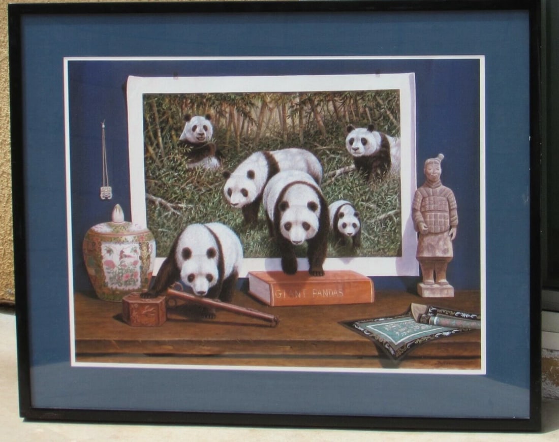 BO NEWELL S/N Giclee Animal Encounters (Pandas) 113/500 Jerry Solomon Frame - 2