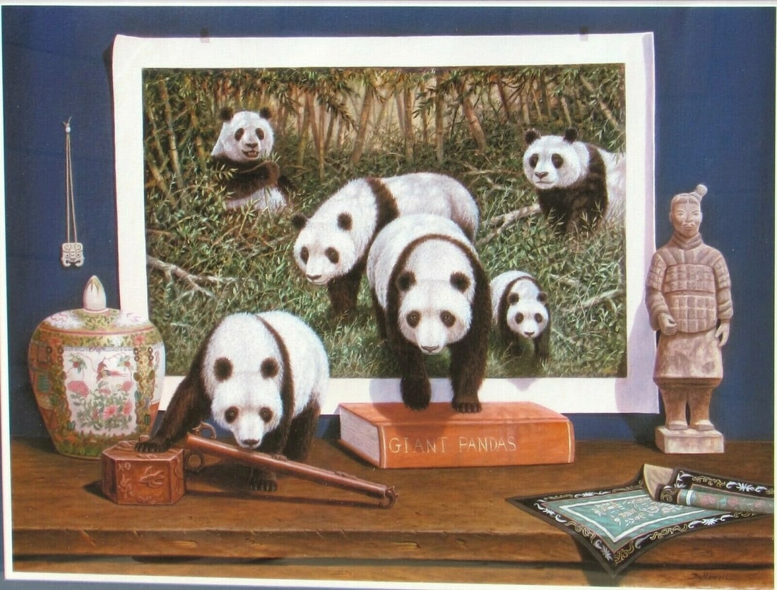 BO NEWELL S/N Giclee Animal Encounters (Pandas) 113/500 Jerry Solomon Frame - 3