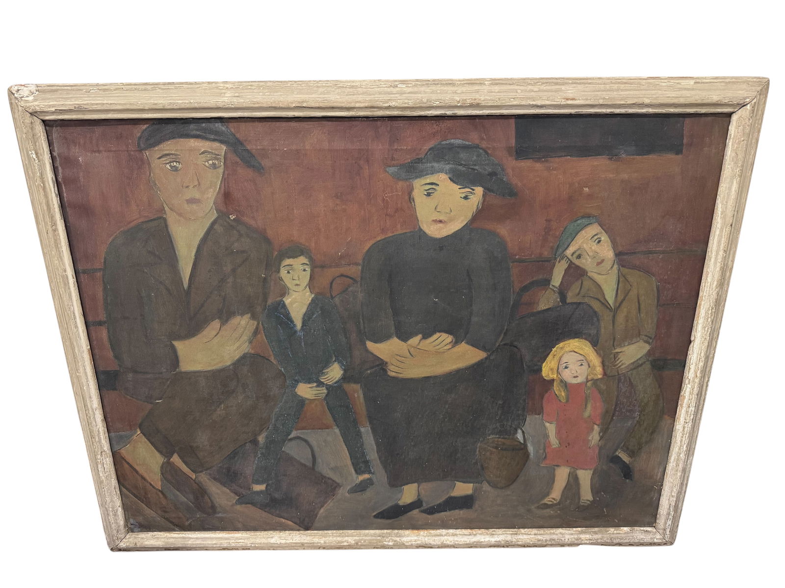 ADELAIDE LAWSON GAYLOR (1889-1986) Folk NYC riders on subway car: Title: ADELAIDE LAWSON GAYLOR (1889-1986) Folk NYC riders on subway carDescription:riders on subway car harlem artist nyc work is signed bottom rightDate/Period: Circa 1940/50sMaterials:oil on