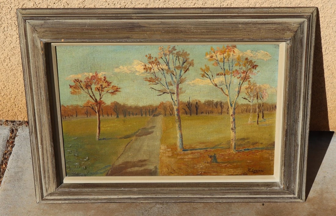 ROBERT HENRY LOGAN Important American Impressionist Autumn Trees by a Road oil - 3