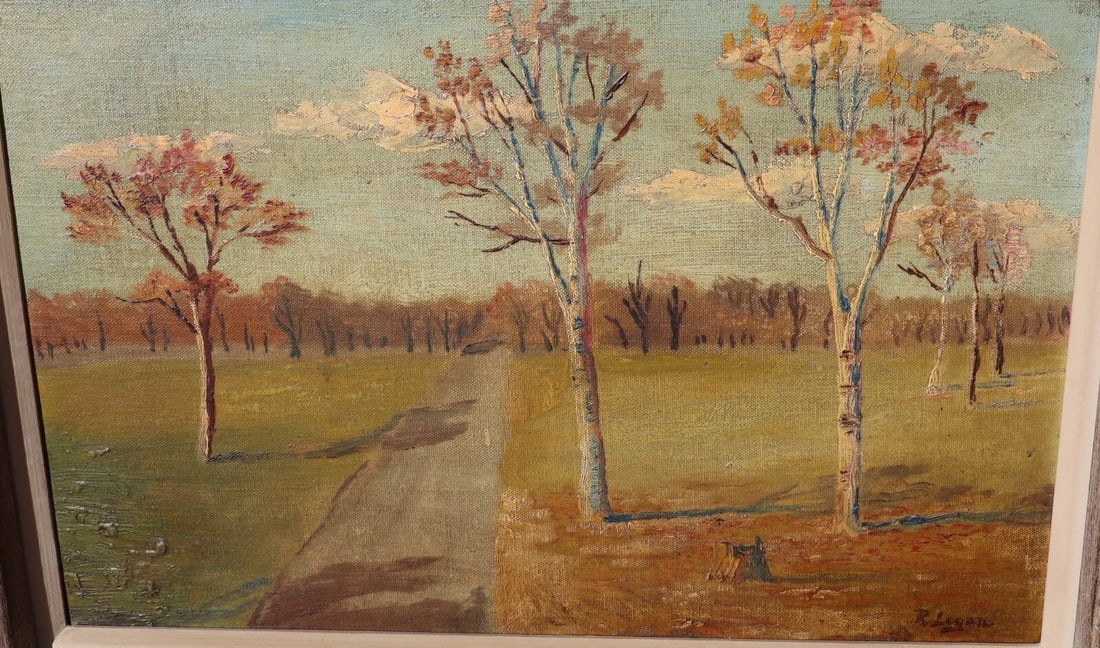 ROBERT HENRY LOGAN Important American Impressionist Autumn Trees by a Road oil - 4