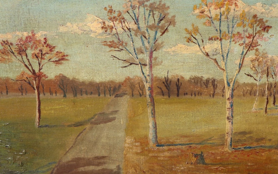 ROBERT HENRY LOGAN Important American Impressionist Autumn Trees by a Road oil - 5