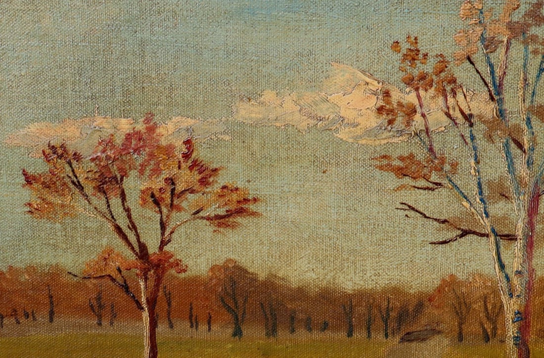 ROBERT HENRY LOGAN Important American Impressionist Autumn Trees by a Road oil - 6