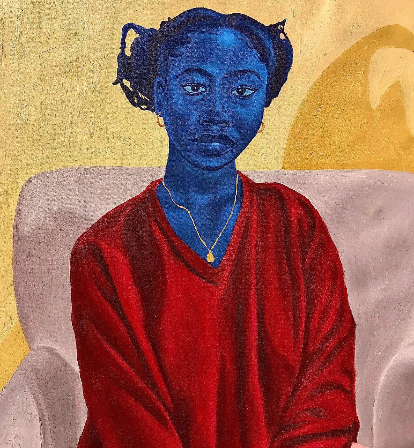 Jason Langa, Lilac Armchair - 21st Century Contemporary Figurative Painting of a Woman in Red, 2023 - 7