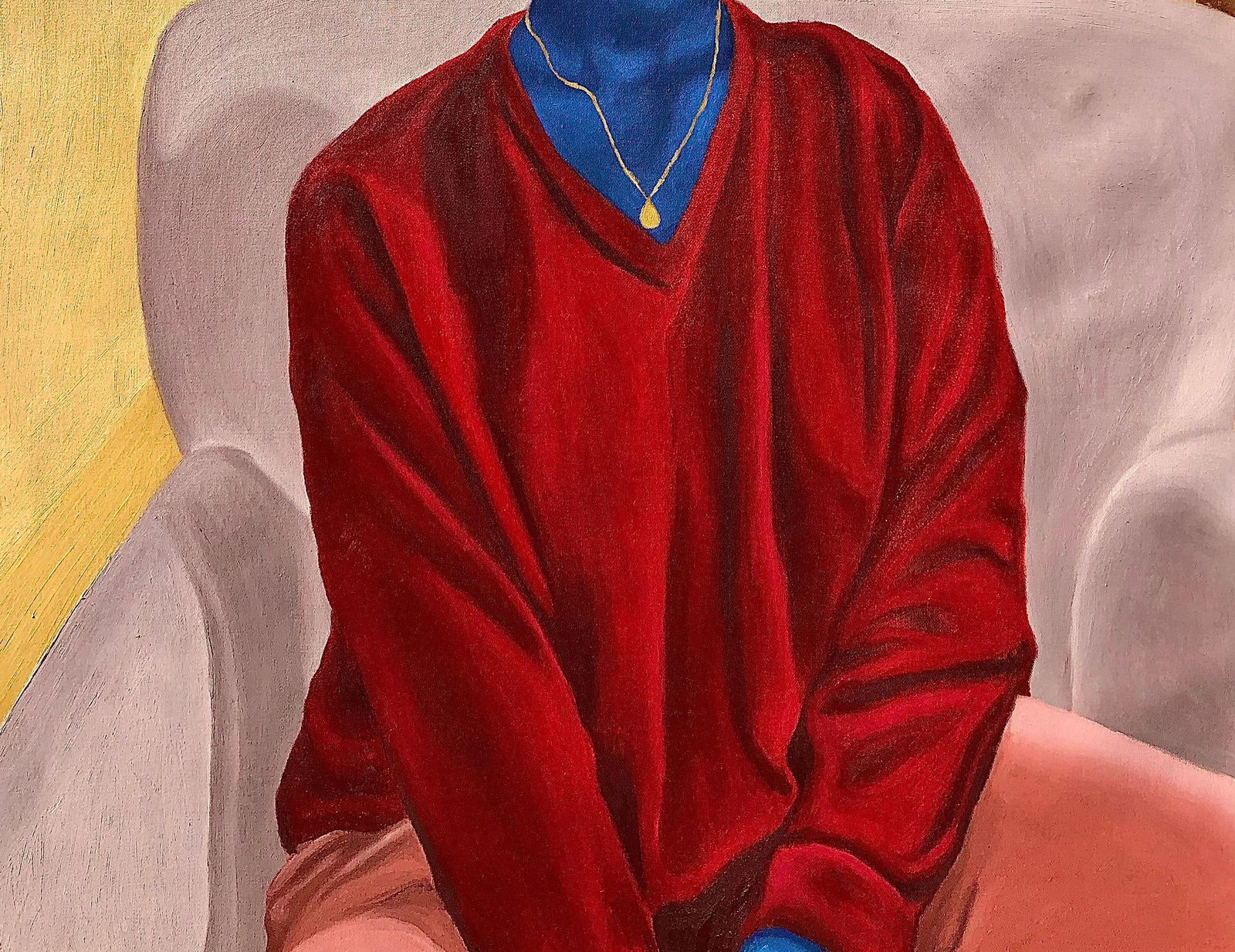 Jason Langa, Lilac Armchair - 21st Century Contemporary Figurative Painting of a Woman in Red, 2023 - 10