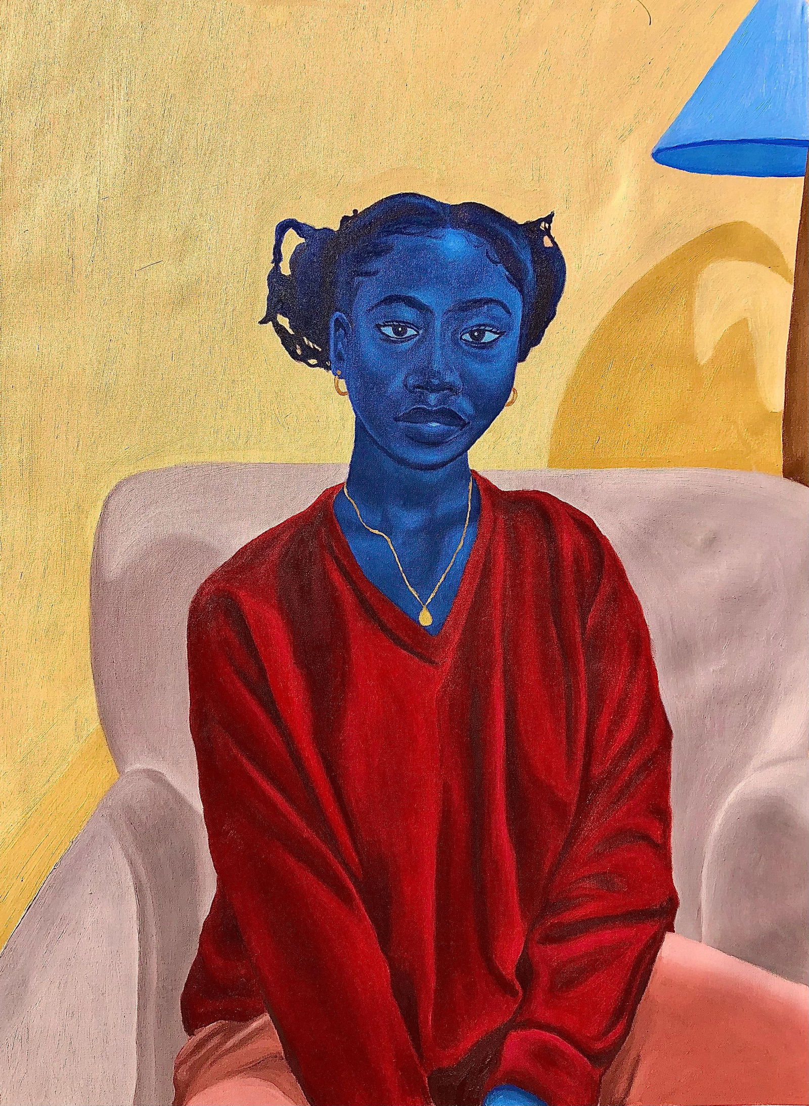 Jason Langa, Lilac Armchair - 21st Century Contemporary Figurative Painting of a Woman in Red, 2023 - 4