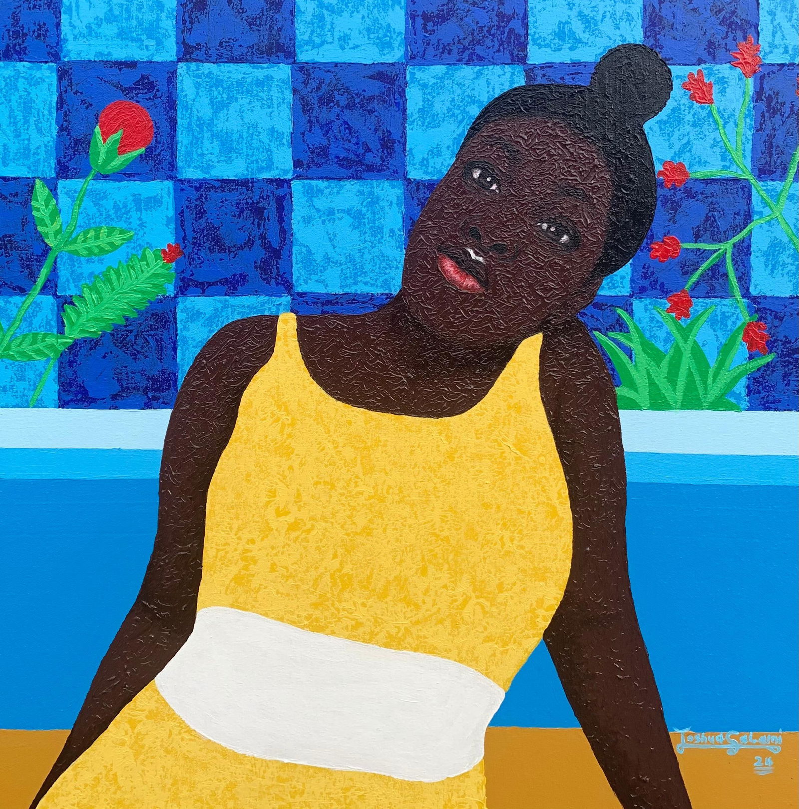 Joshua Salami, At Peace 1 - 21st Century, Contemporary Painting of Woman with Acrylic, Floral, 2024 - 10