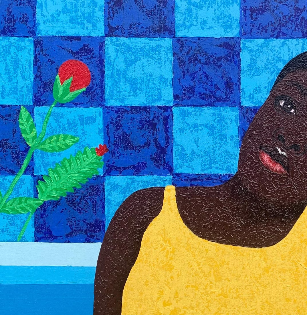 Joshua Salami, At Peace 1 - 21st Century, Contemporary Painting of Woman with Acrylic, Floral, 2024 - 11