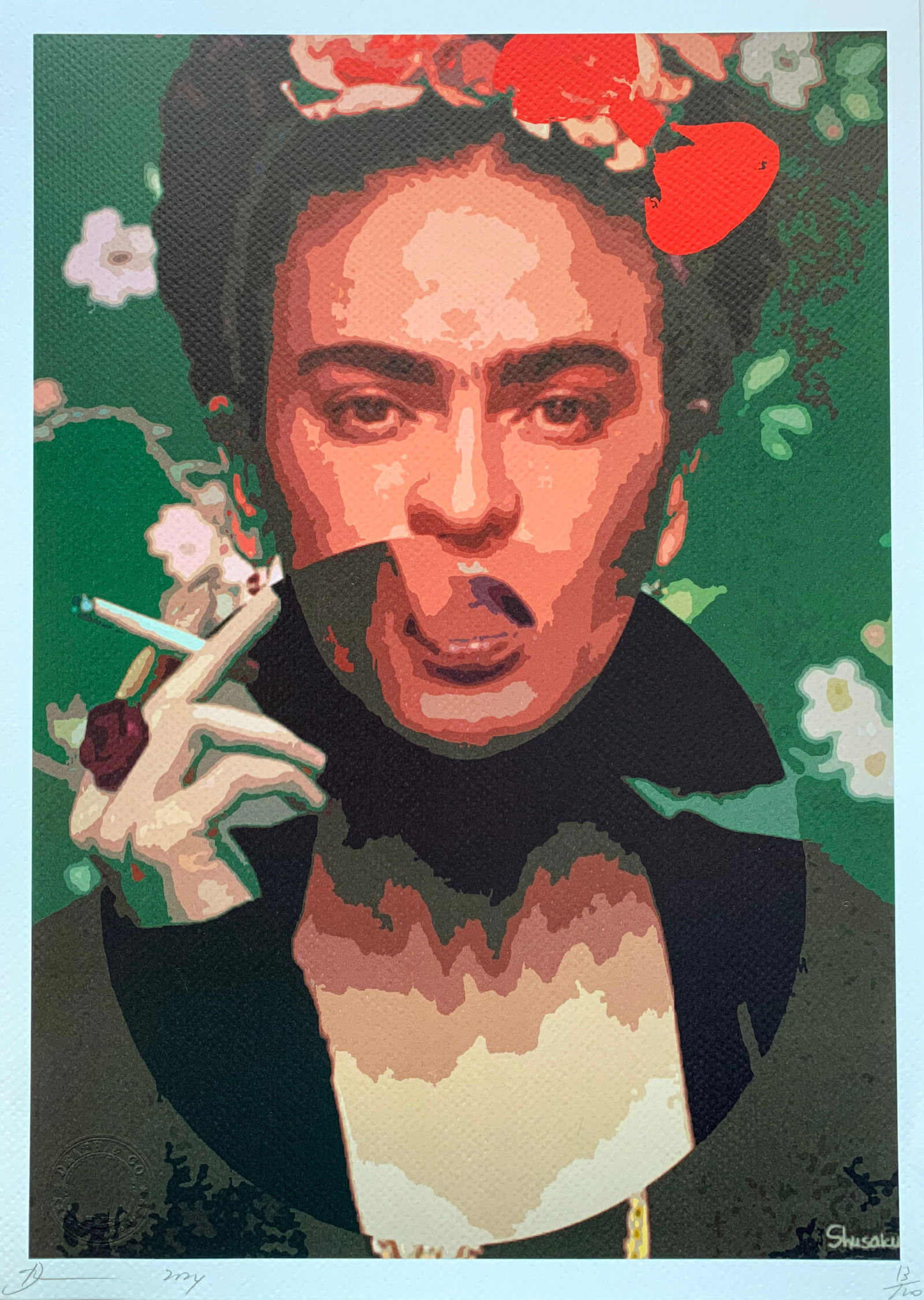 Death NYC Frida: Title:Death NYC FridaDate/Period:21st CenturyMaterials:Giclee on Fine art 300 gsm paperSize:17 3/4 x 12 1/2 inchesDescription:Artist: Death NYC, limited edition giclee on paper, out of eddition of
