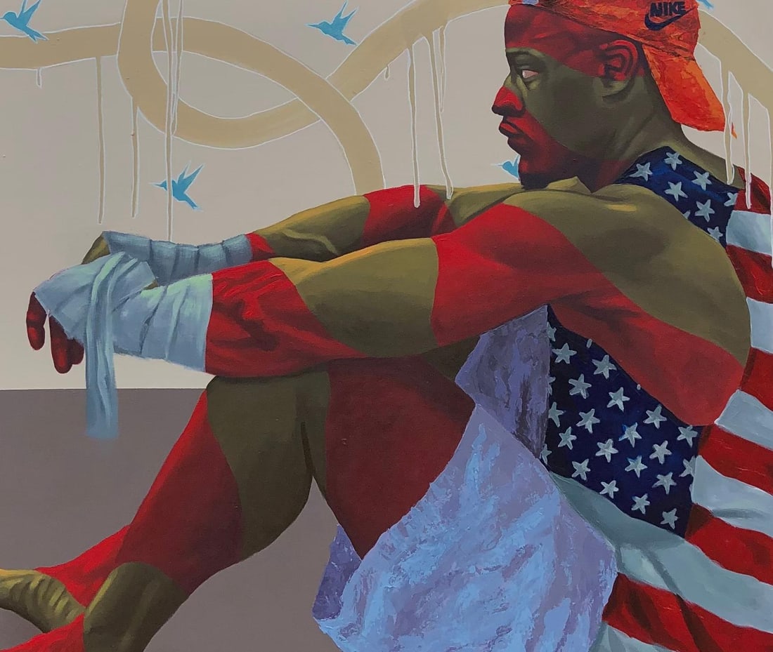 Jayeola Joshua, Dear Dreamer - 21st Century Contemporary Painting of a Young Man Sitting in Red, - 10