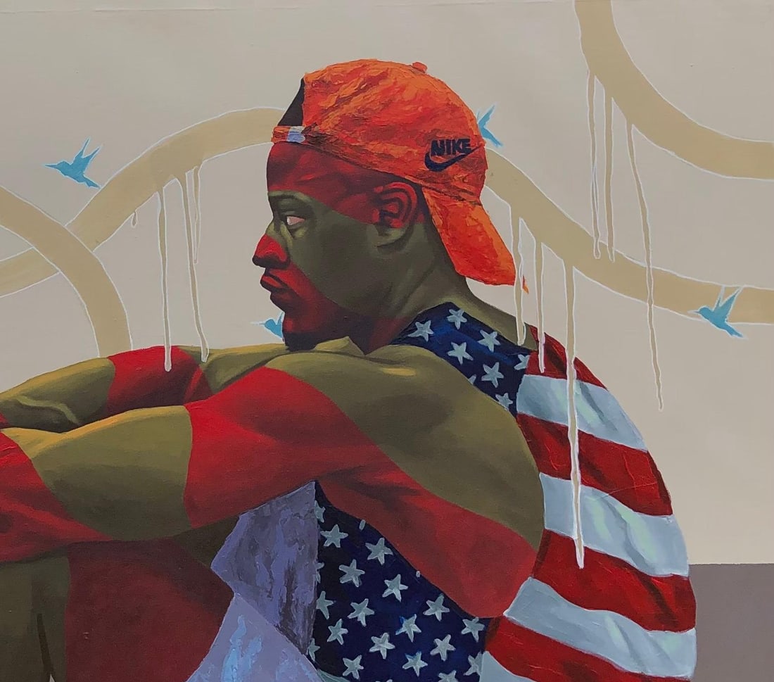 Jayeola Joshua, Dear Dreamer - 21st Century Contemporary Painting of a Young Man Sitting in Red, - 7