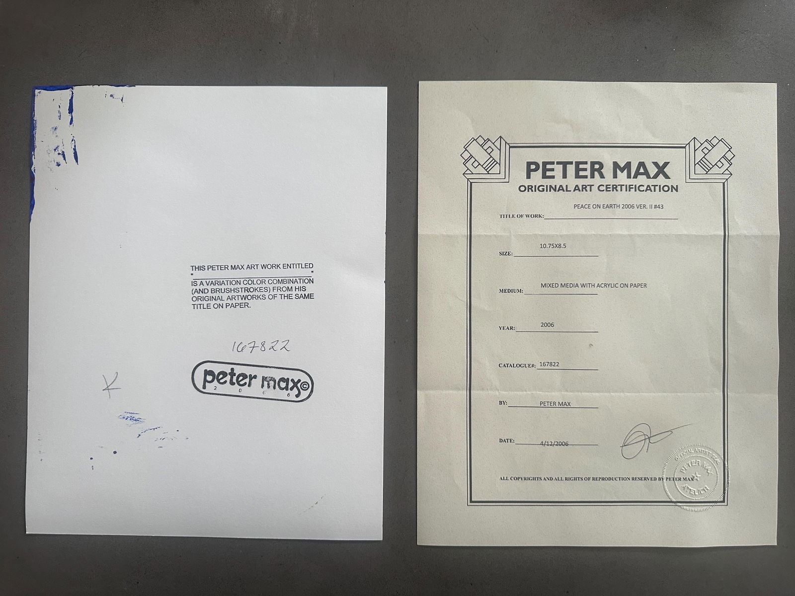 Peter Max Acrylic Painting HAND Painted & Signed Peace On Earth One of a kind Artwork With COA - 6