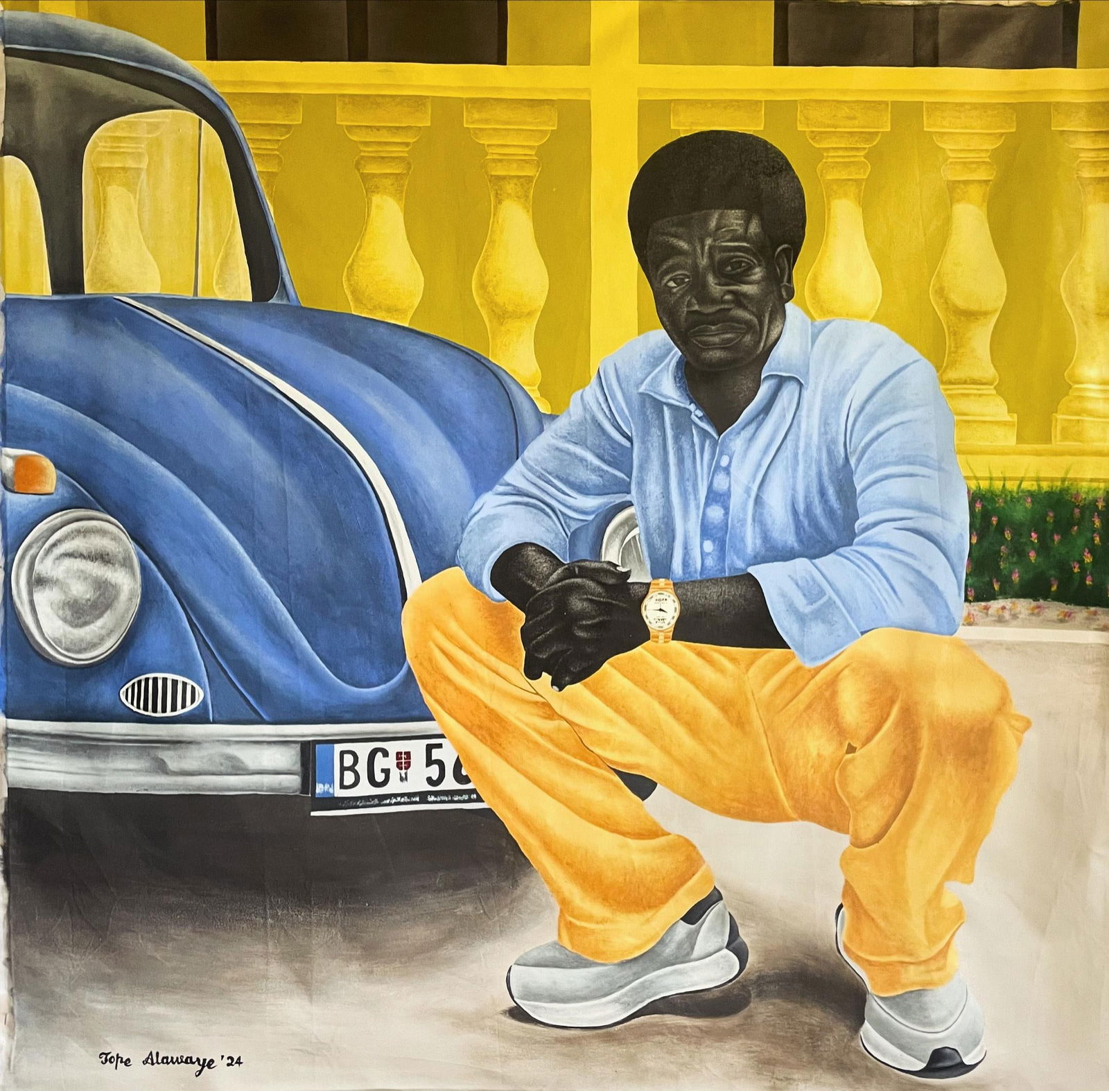 Alawaye Tope, La Vielle Ame (The Old Soul) - 21st Century, Contemporary, Figurative, Modern, 2024: Creator: Alawaye Tope (2002, Nigerian) Creation Year: 2024 Dimensions: Height: 48 in (121.92 cm)Width: 48 in (121.92 cm)Depth: 1 in (2.54 cm) Medium: Canvas,Charcoal,Acrylic Movement & Style: 