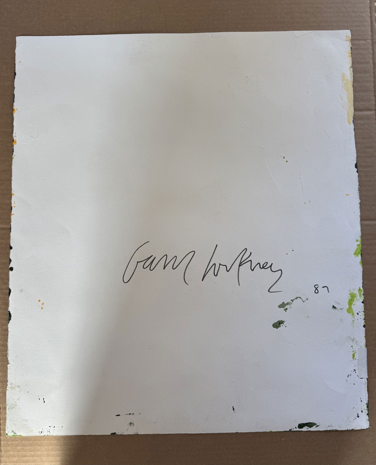 In the manner of David Hockney Painting on woven paper signed dated 87 - 4