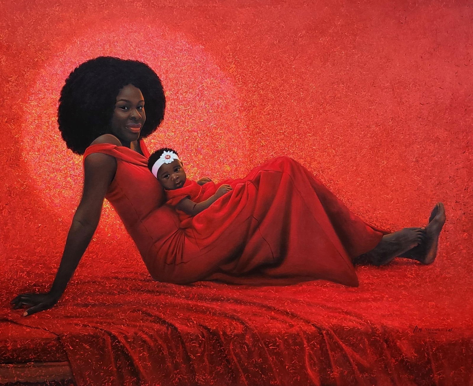 Ani Izuchukwu Valentine, Strength of a Woman - 21st Century, Contemporary, Figurative Portrait,: Creator: Ani Izuchukwu Valentine (1991, Nigerian) Creation Year: 2023 Dimensions: Height: 60 in (152.4 cm)Width: 72 in (182.88 cm)Depth: 1 in (2.54 cm) Medium: Canvas,Oil,Acrylic Movement & Style: Con