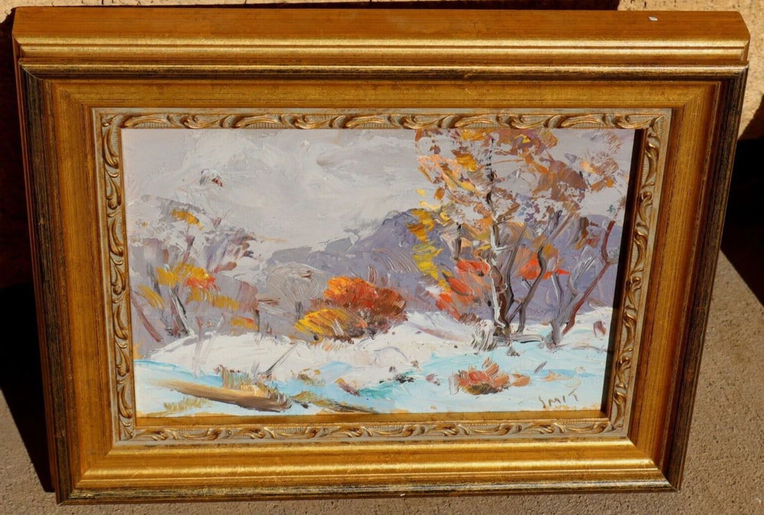 DERK SMIT Winter Landscape small jewel oil painting - 2