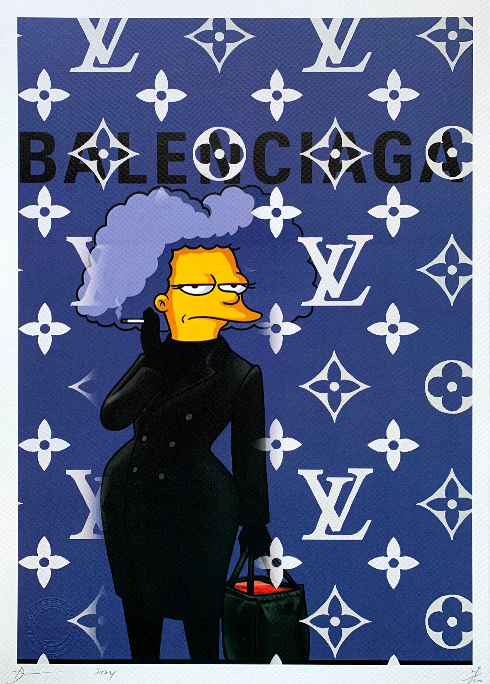 Death NYC Balenciaga Simpsons: Title:Death NYC Balenciaga Simpsons Date/Period:21st Century Materials:Giclee on Fine art 300 gsm paper Size:17 3/4 x 12 1/2 inches Description:Artist: Death NYC, limited edition giclee on paper, out