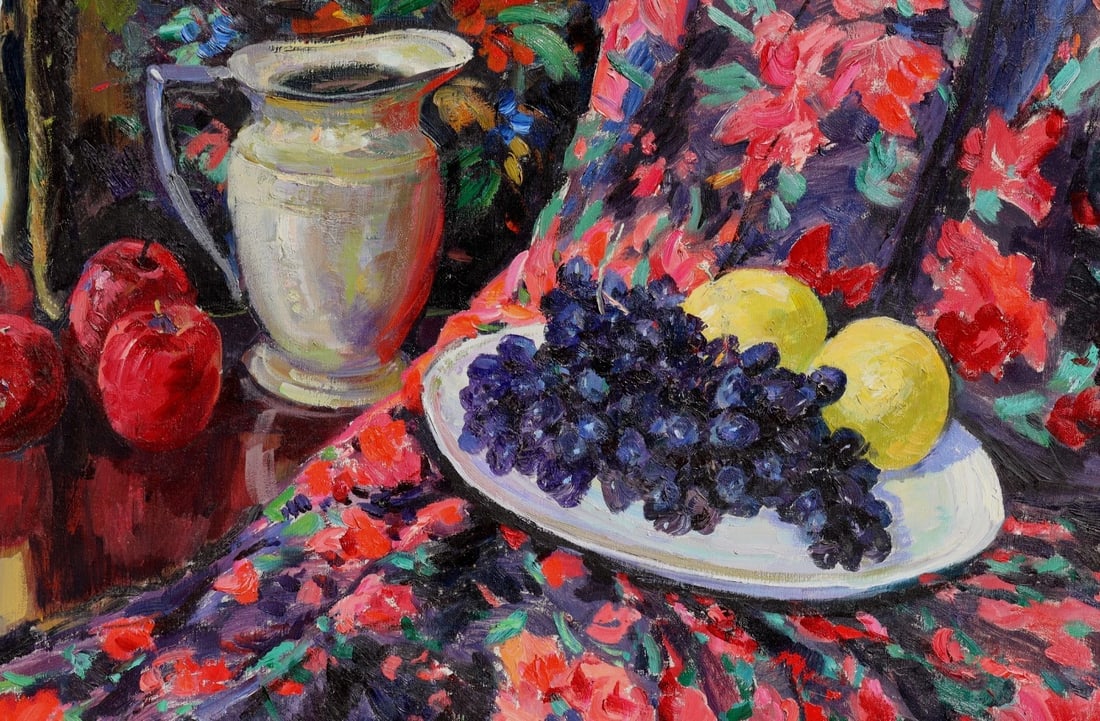 Otari Georgievich Shiukashvili Russian Dark Grapes w Apples oil painting 1990 - 4