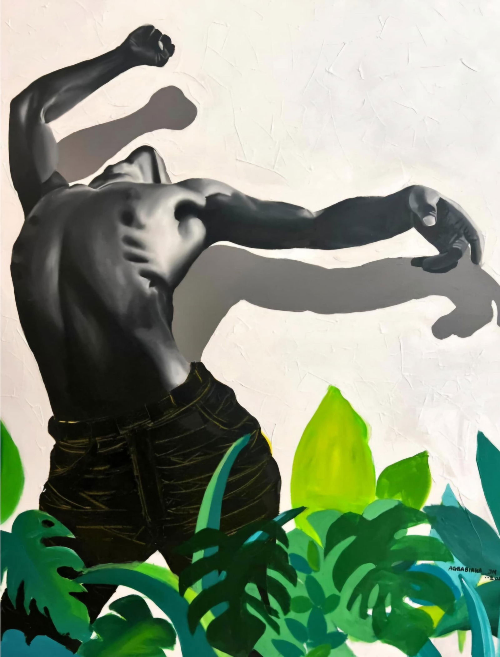 Agbabiaka Johnmark, Not Lost - 21st Century, Contemporary, Figurative, Mixed Media, Modern, Black,: Creator: Agbabiaka Johnmark (1997, Nigerian) Creation Year: 2024 Dimensions: Height: 54 in (137.16 cm)Width: 45 in (114.3 cm)Depth: 1 in (2.54 cm) Medium: Canvas,Oil,Acrylic Movement & Style: 