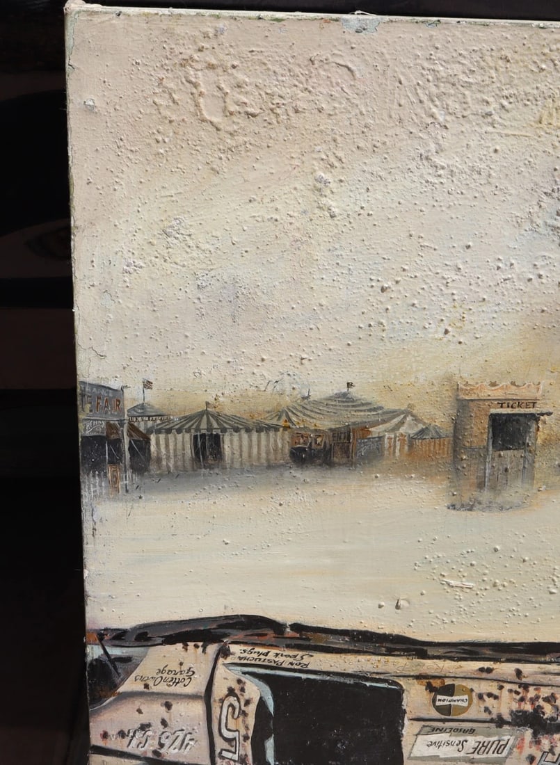 RON "ROMAN" PASTUCHA Modernist Surrealist oil & Mixed Media Amusement Park Scene - 4