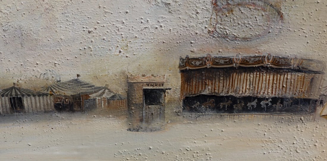 RON "ROMAN" PASTUCHA Modernist Surrealist oil & Mixed Media Amusement Park Scene - 8