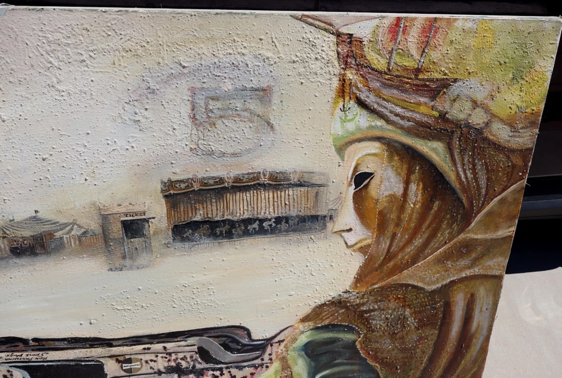 RON "ROMAN" PASTUCHA Modernist Surrealist oil & Mixed Media Amusement Park Scene - 9