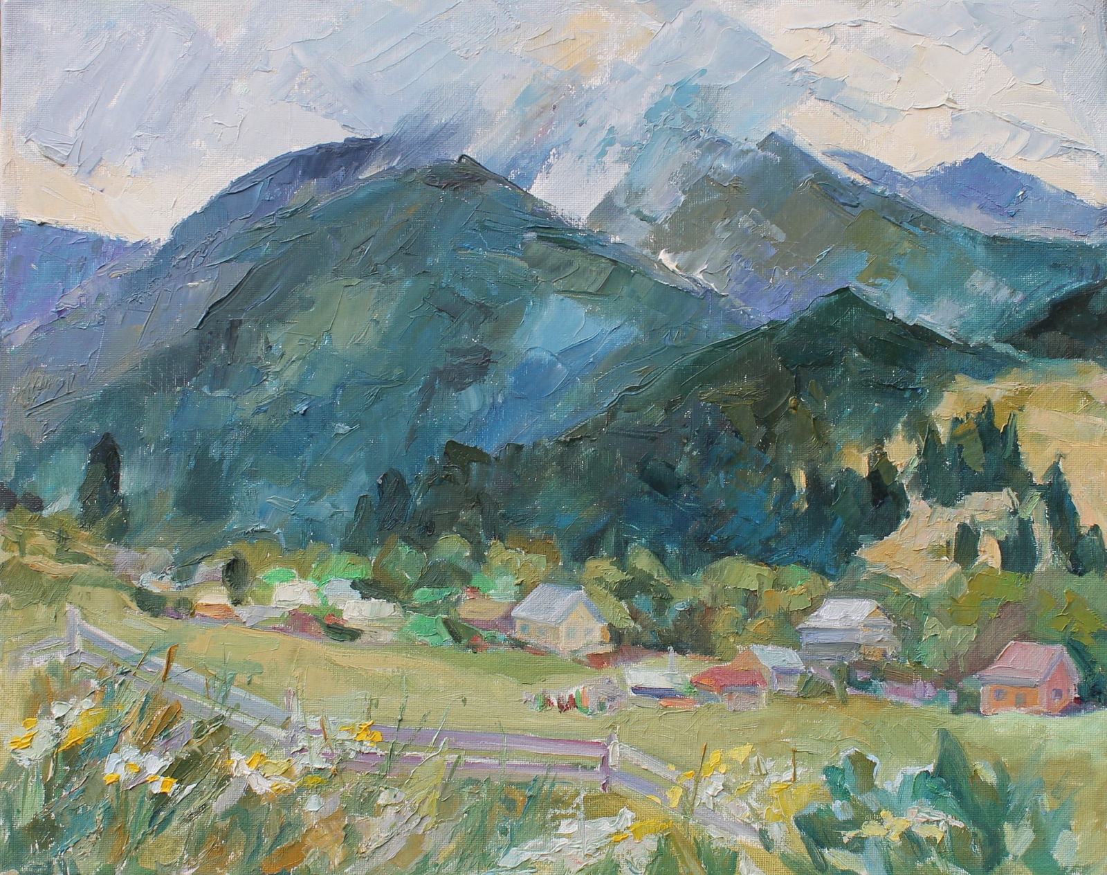 Oil painting The mountains are smoking Maria Voloschak: Title: Oil painting The mountains are smoking Maria Voloschak Description: 05Vor Painter: Maria Voloschak Size: 40x50 cm/15,75x19,68 inches Components: oil, canvas Original painting from our